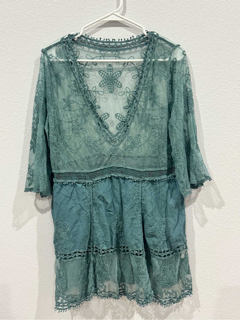 Teal Green Lace Swimsuit Cover Up Boho Crochet Beach Tunic